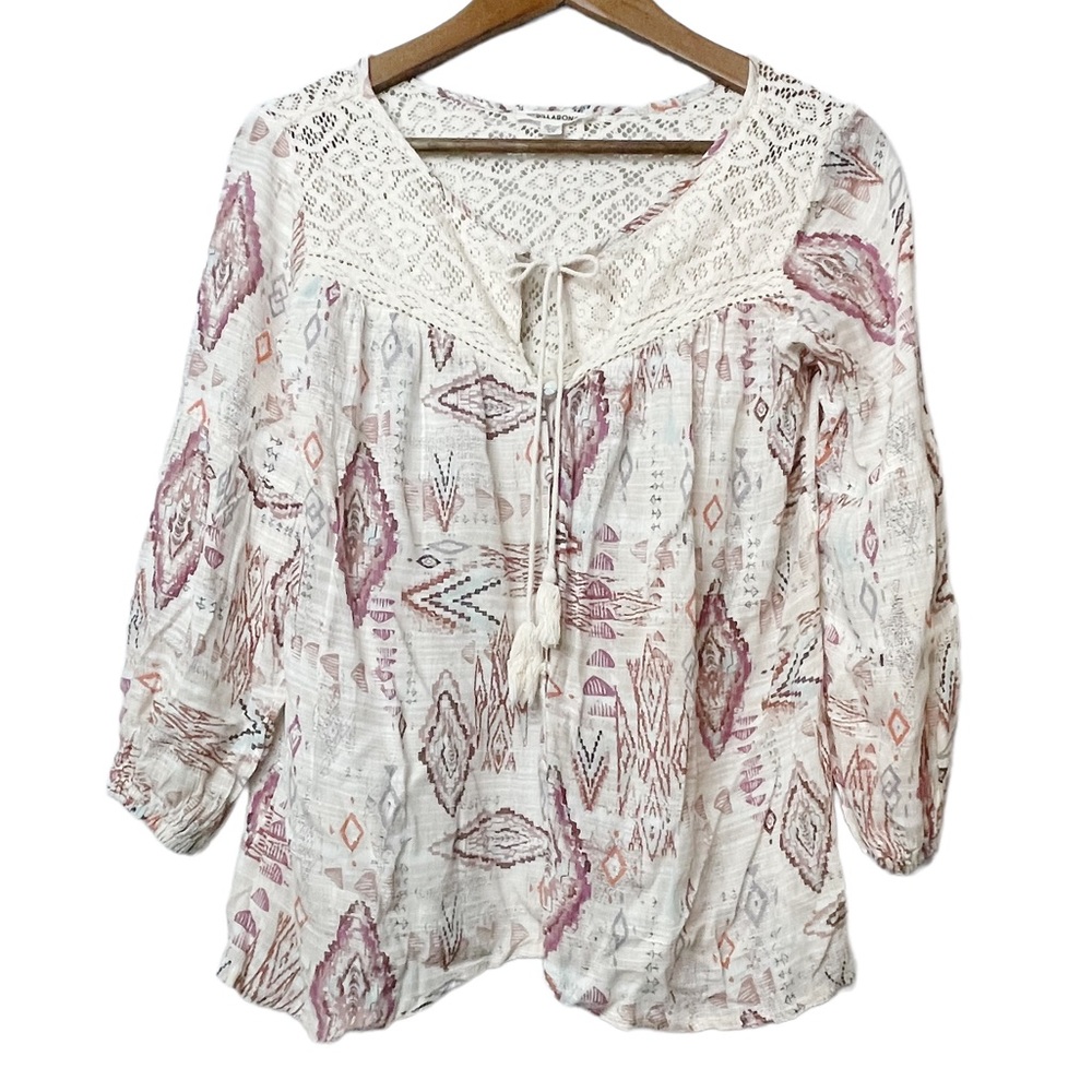 Billabong Aztec Printed Boho Button Down Tassel T… - image 1